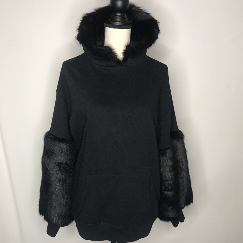Express Black Fur Hoodie
